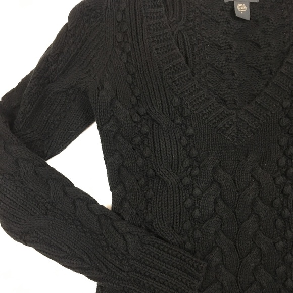BANANA REPUBLIC BLACK CHUNKY V-NECK SWEATER SIZE S - Picture 2 of 5